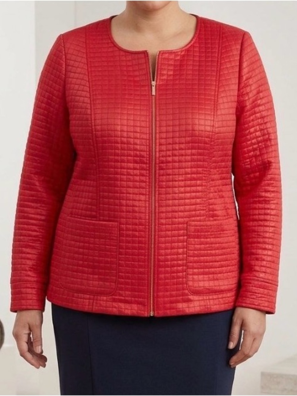 Sag Harbor Women’s Vintage Quilted Red Zip-Front Jacket, Size 1X